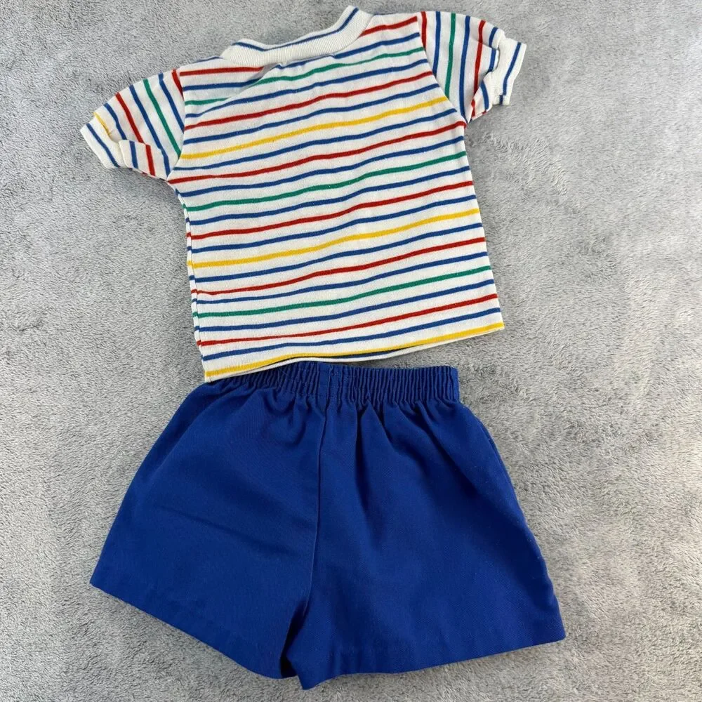 Vintage 70s Health-Tex Baby Toddler Outfit 2pc Striped Shirt Shorts USA Made